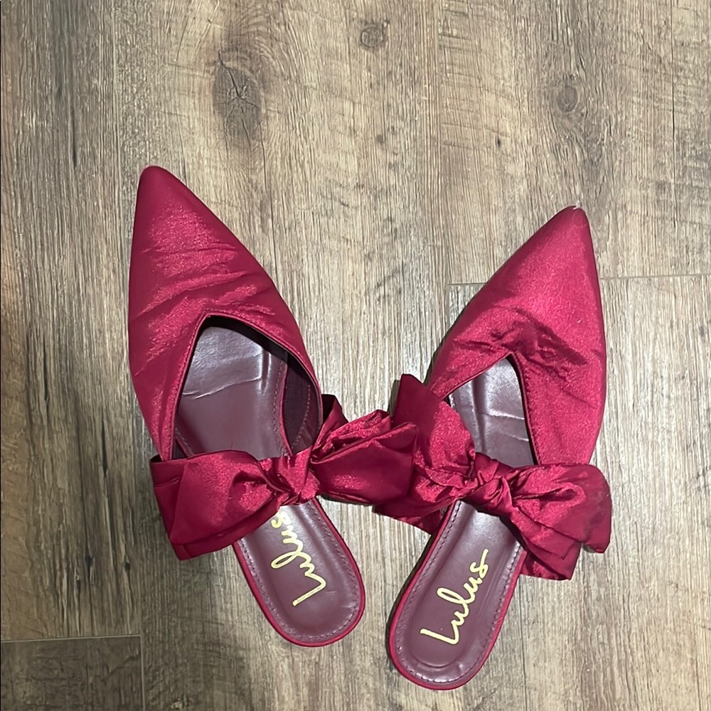 Lulu's Red Satin Bow Mules